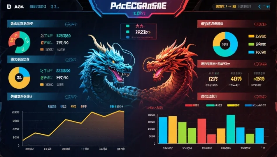 数据面板图表展示比赛双方龙、大龙、视野、经济等关键统计，风格电竞亮色